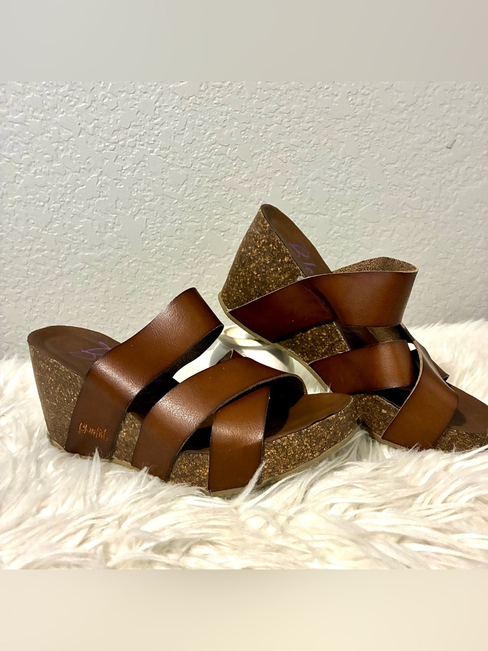 Brown Leather Cork Wedge Sandals